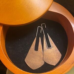 Elegant Brown Metal Geometric Statement Earrings.